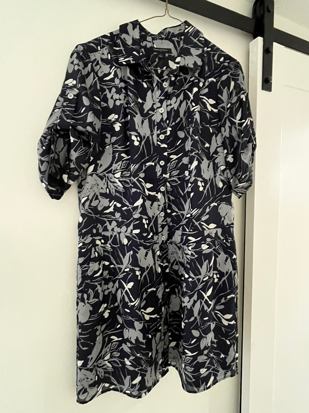 Banana Republic Short Sleeve Button Down Shift Dress - Navy/Gray/White